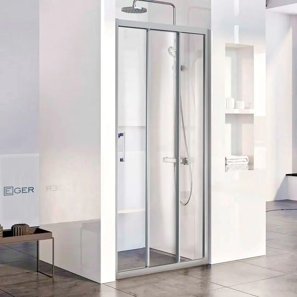 Двері скляні для душової ніші розсувні трисекційні EGER LEXO 91.5x195см прозоре скло 6мм профіль хром 599-809/1 599-809/1 фото