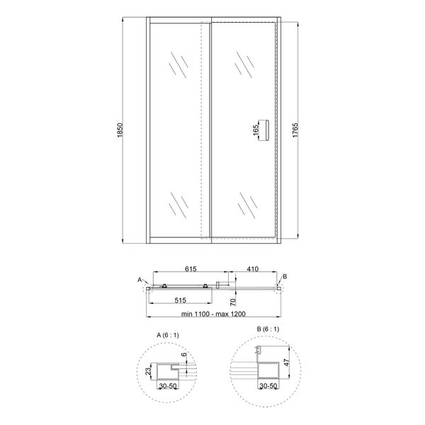 Душевая дверь в нишу Qtap Taurus CRM2011-12.C6 110-120x185 см, стекло Clear 6 мм, покрытие CalcLess TAUCRM201112C6 фото