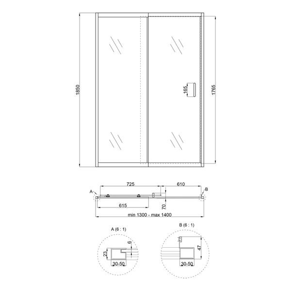 Душевая дверь в нишу Qtap Taurus CRM2013-14.C6 130-140x185 см, стекло Clear 6 мм, покрытие CalcLess TAUCRM201314C6 фото