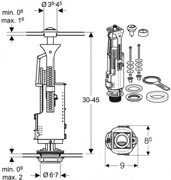Механізм впускової арматури води для бачка унітазу GEBERIT TYPE240 підключення 60 мм нижній підвід води 136.909.21.2 136.909.21.2 фото