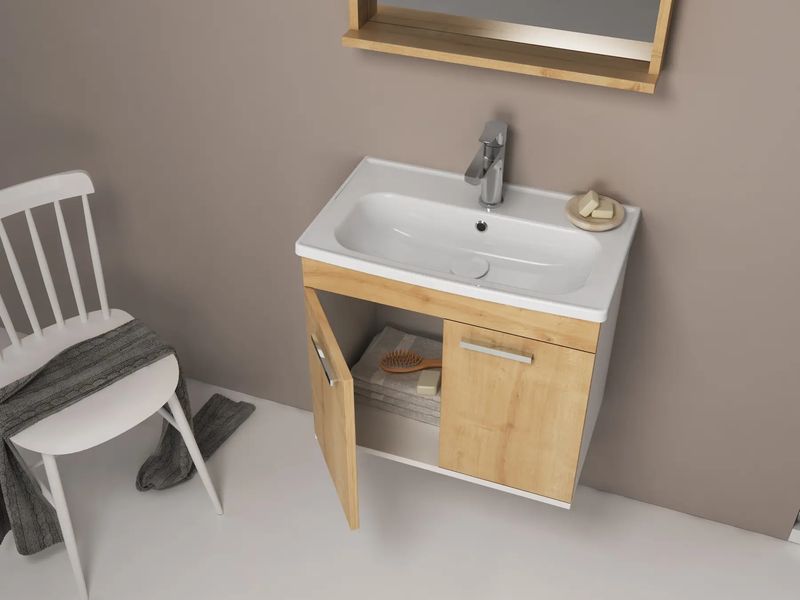 Набір меблів у ванну ROZZY JENORI FIRST коричневий (тумба, дзеркало та умивальник з сифоном) RJ20600OK RJ20600OK фото