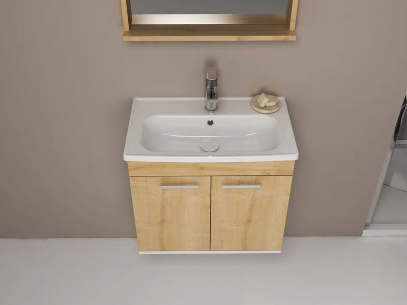 Набір меблів у ванну ROZZY JENORI FIRST коричневий (тумба, дзеркало та умивальник з сифоном) RJ20600OK RJ20600OK фото