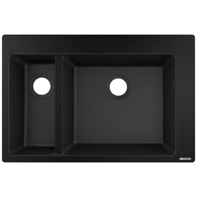 Мойка для кухни гранитная прямоугольная HANSGROHE S510-F635 770x510x205мм без сифона на полторы чаши черная 43315170 43315170 фото