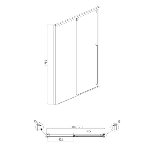 Двері для душової ніші VOLLE AIVA скляні розсувні двосекційні 195x120см прозорі 6мм профіль хром 10-22-686 10-22-686 фото