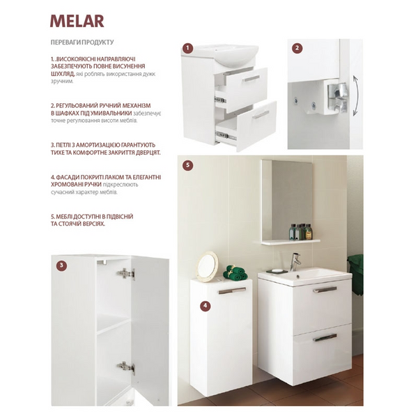 Шкафчик Cersanit MELAR для раковины COMO/CREA/MODUO/CITY 60 см белый S614-010 фото