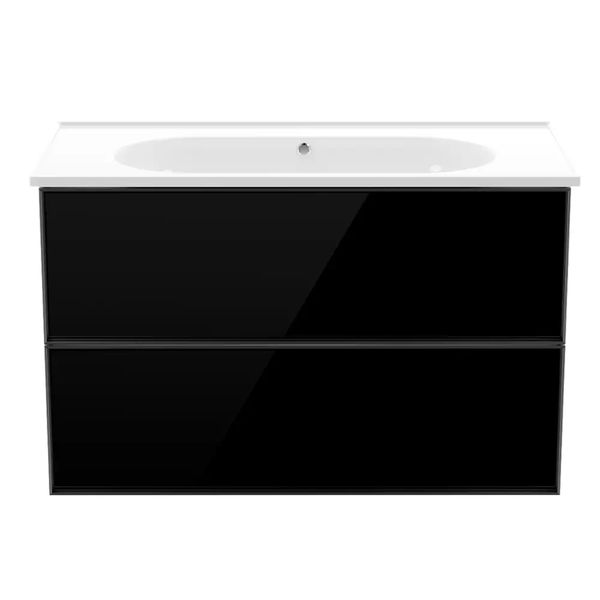 DiMARCO JOLLY комплект меблів 80см, Oak+black: тумба підвісна, 2 ящики + умивальник меблевий DM06A001OB DM06A001OB фото