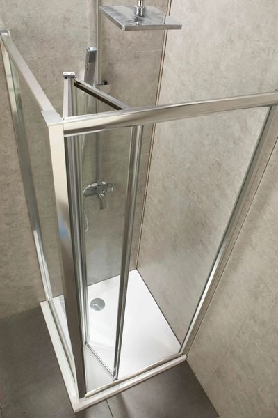 Двері для душової ніші EGER bifold скляні універсальні розсувні двосекційні 195x80см прозорі 5мм профіль хром 599-163-80(h) 599-163-80(h) фото