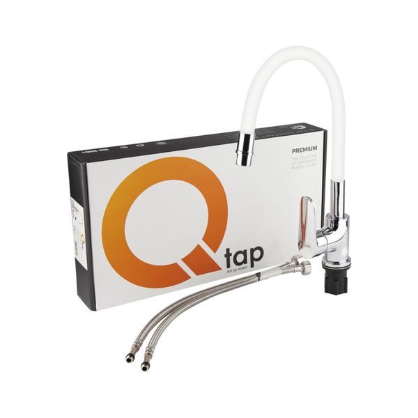 Змішувач для кухні Qtap Linea з гнучким виливом QTLINCRW007F Chrome/White QTLINCRW007F фото